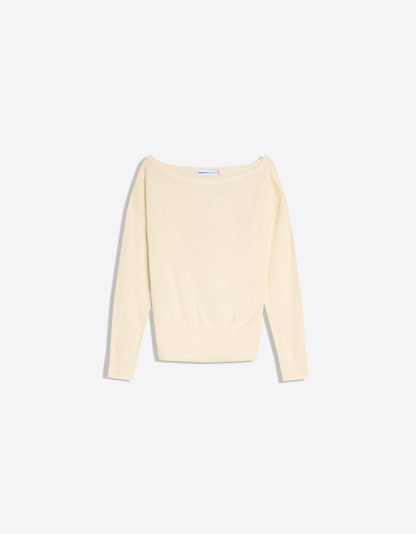 Asymmetrischer Pullover-Rohweiß