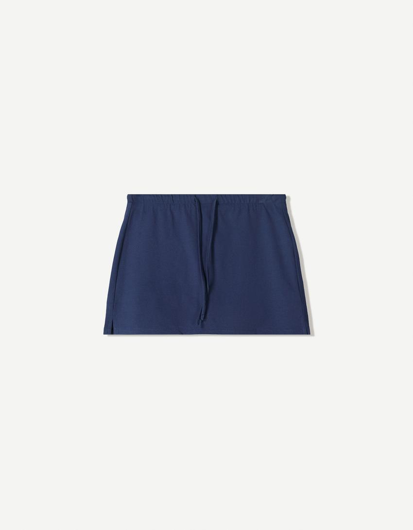 Jupe-culotte à ceinture avec nœud-Marine