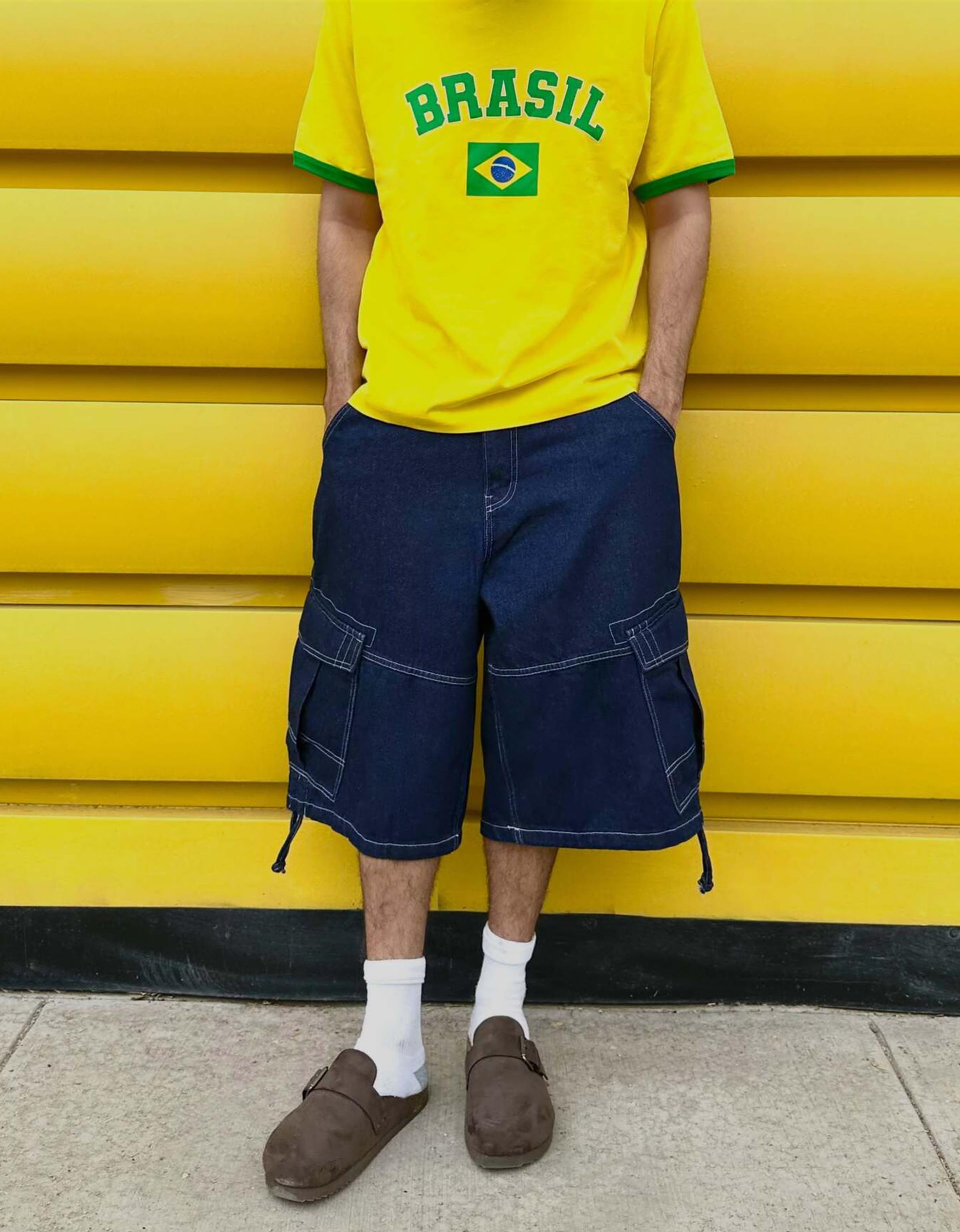 Denim cargo parachute Bermuda shorts — Navy