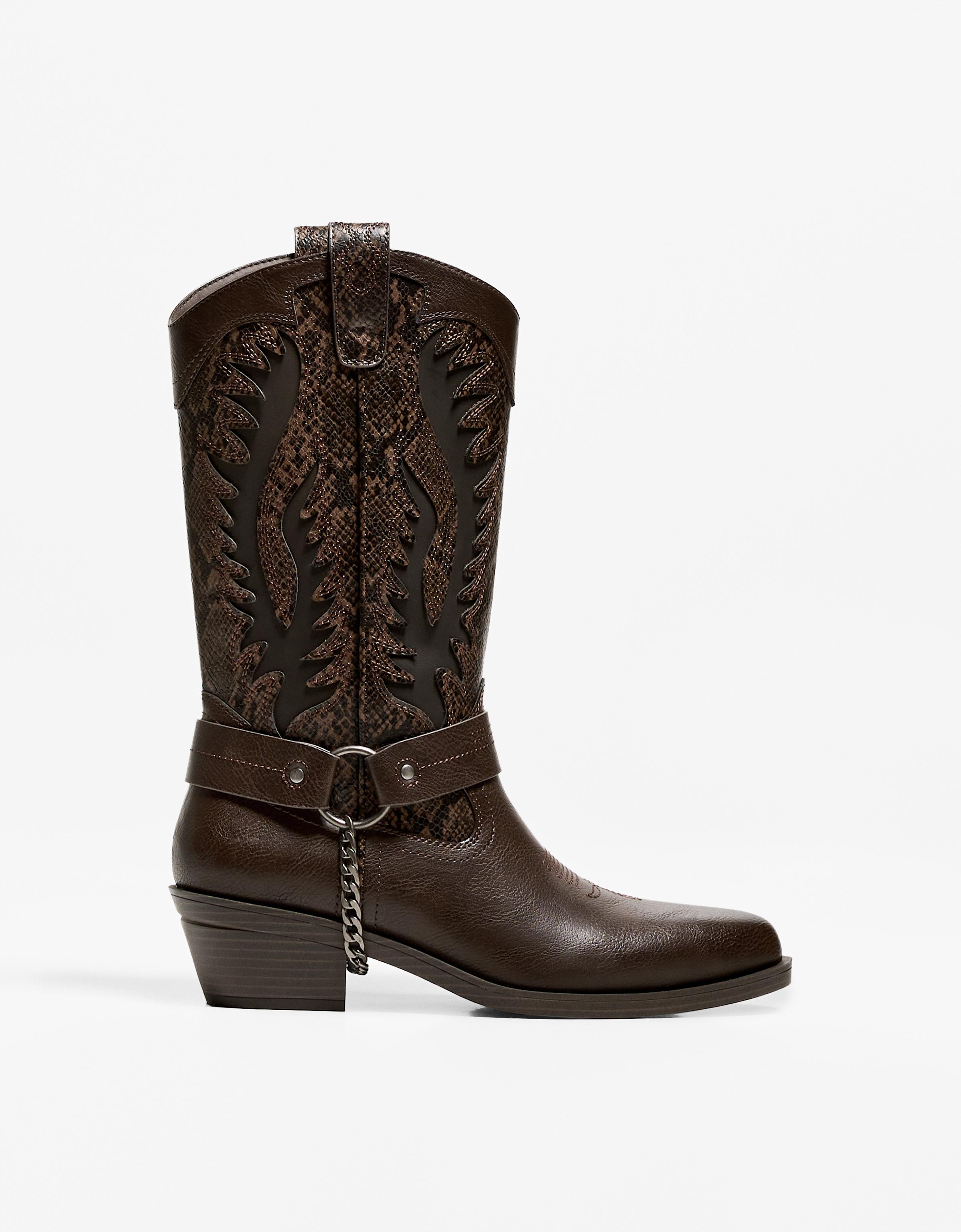 Bershka Stiefel Im Cowboylook Mit Animalprint Herren 39 Braun