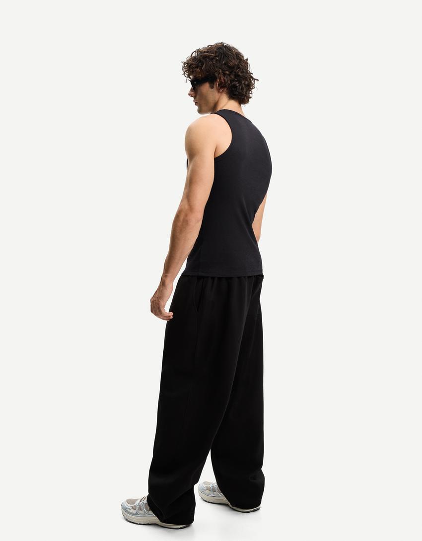 Ribbed vest top-Black-1