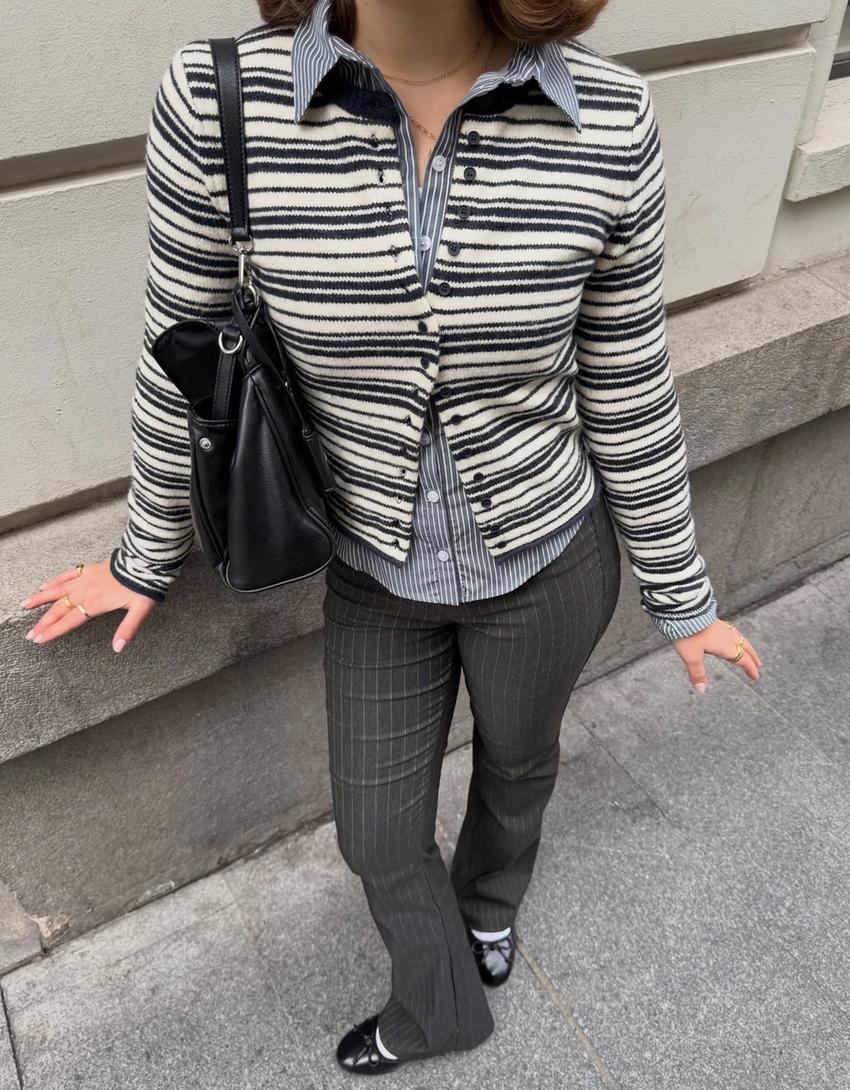 Gilet maille rayures-Bleu