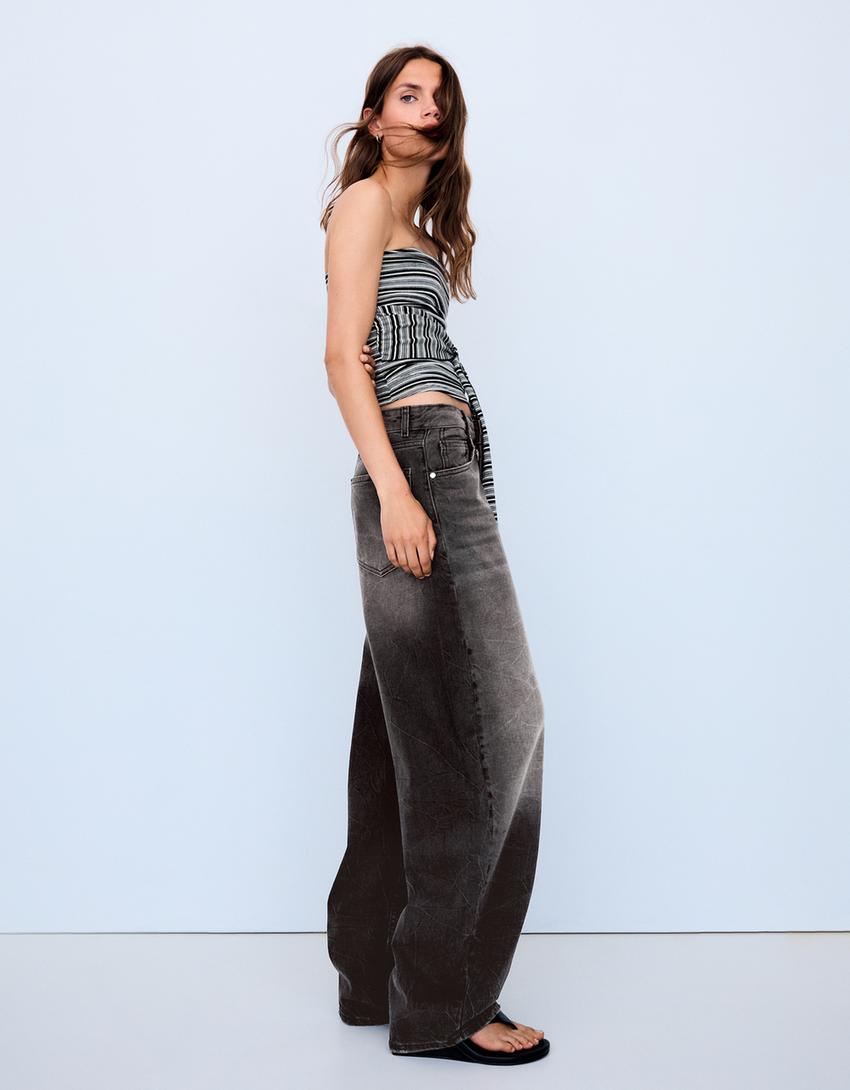 Barrel-Jeans mit hohem Bund-Schwarz