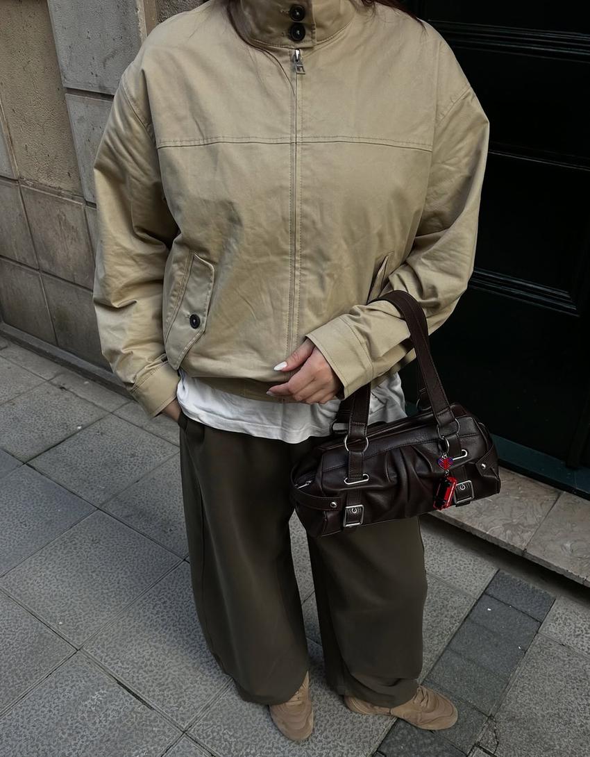 Plush barrel trousers-Khaki-1