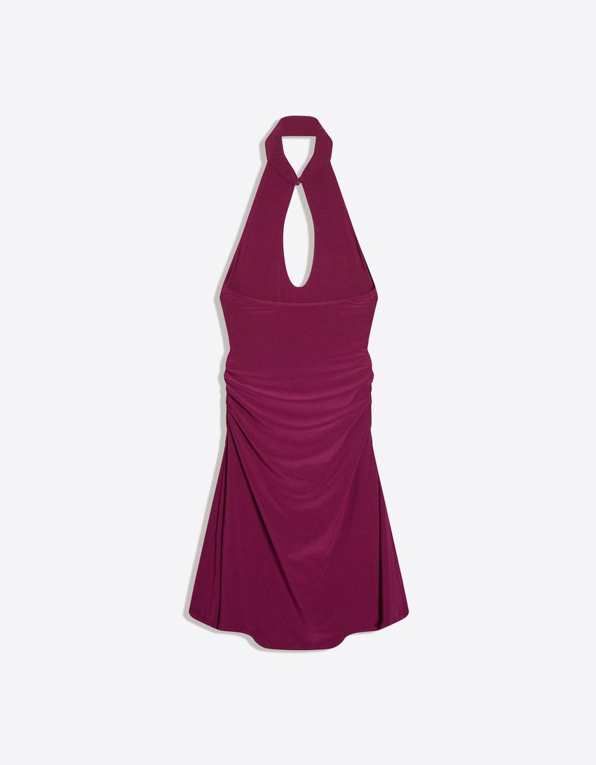 Halter dress with qipao neckline-Red