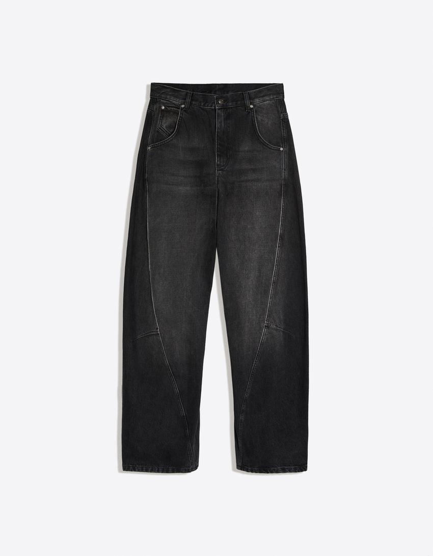 Low-rise barrel jeans-Black