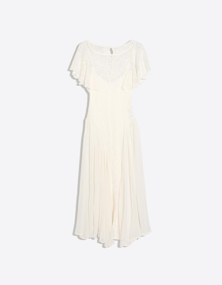 Cape sleeve midi dress-Cream