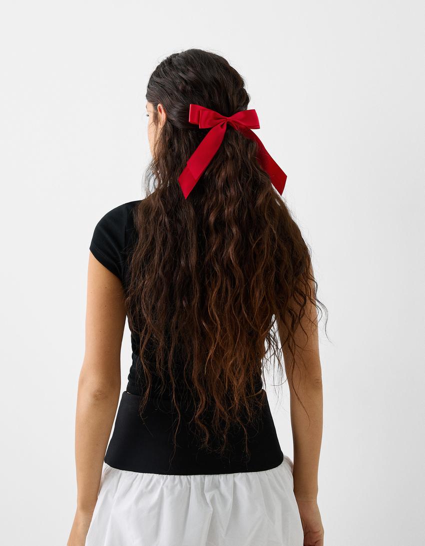 Passant cheveux nœud satiné-Rouge-3
