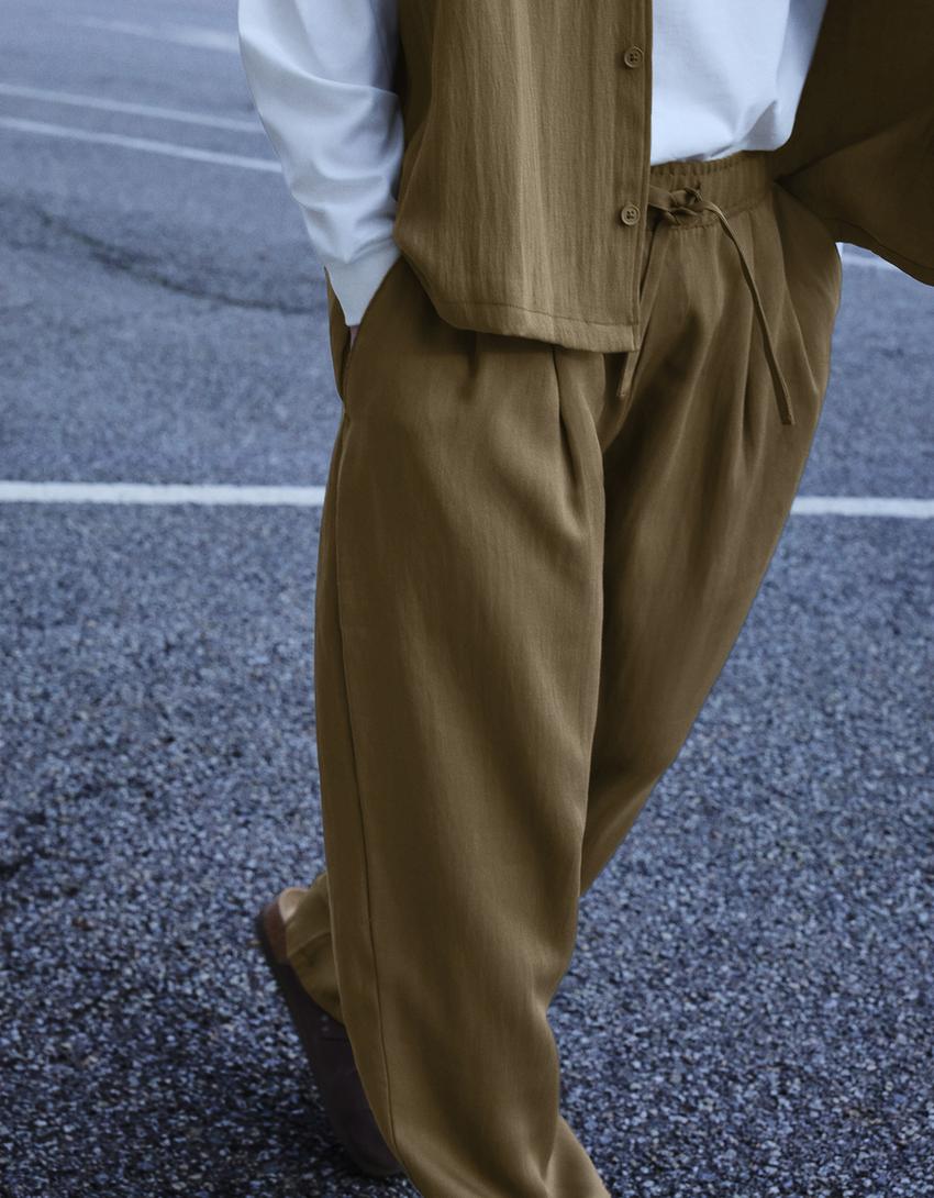 Rustic baggy trousers-Khaki