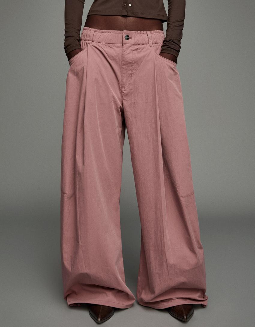 Technical balloon parachute trousers-Pink-2