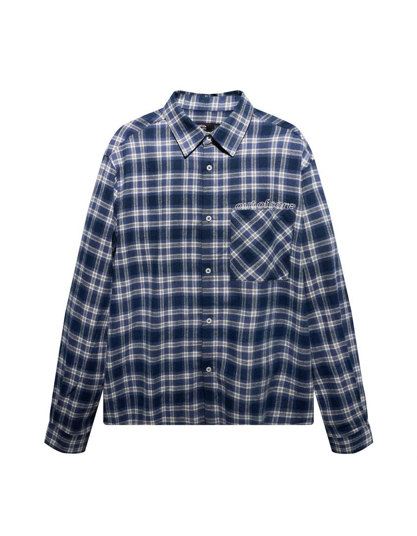 Boxy fit skjorte med tern og out of core-broderi-Blå