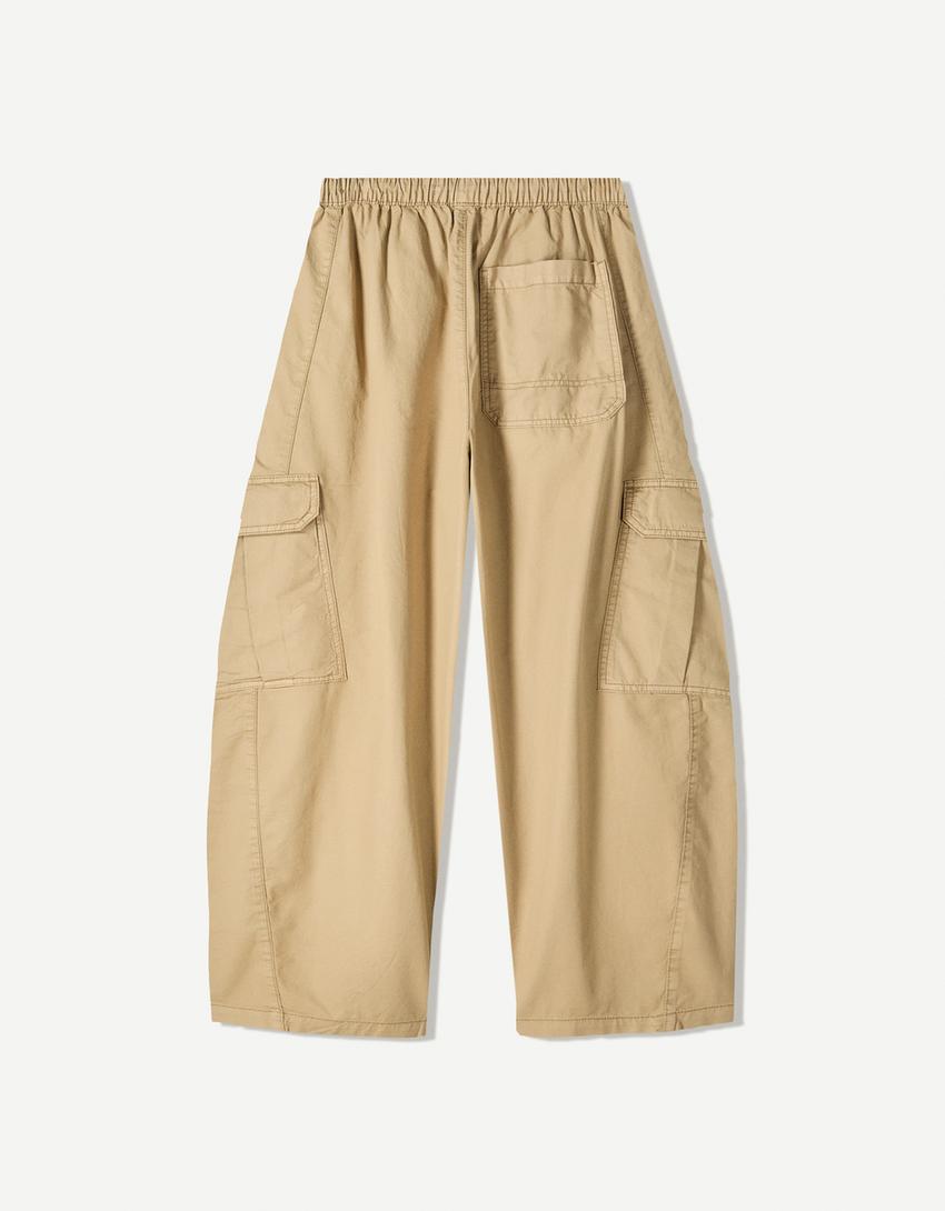 Pamučne kargo pantalone-Boja peska-4
