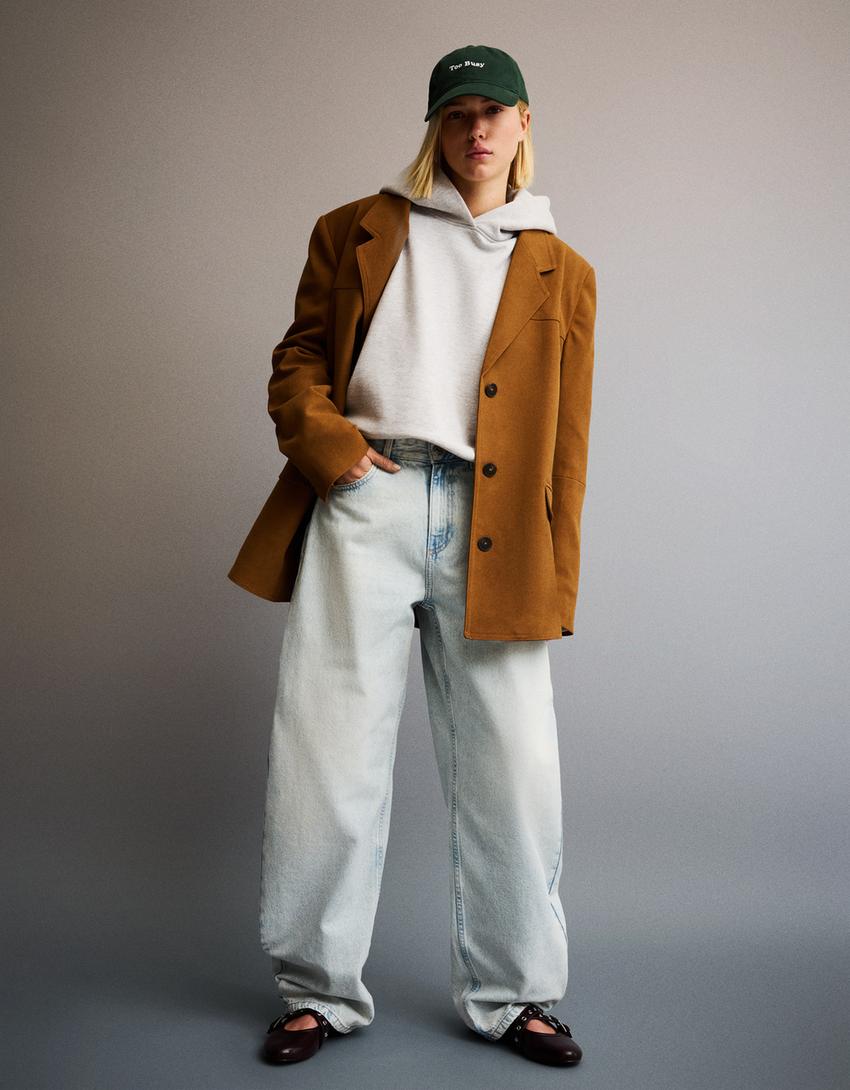 Wide-leg barrel jeans-Washed out blue