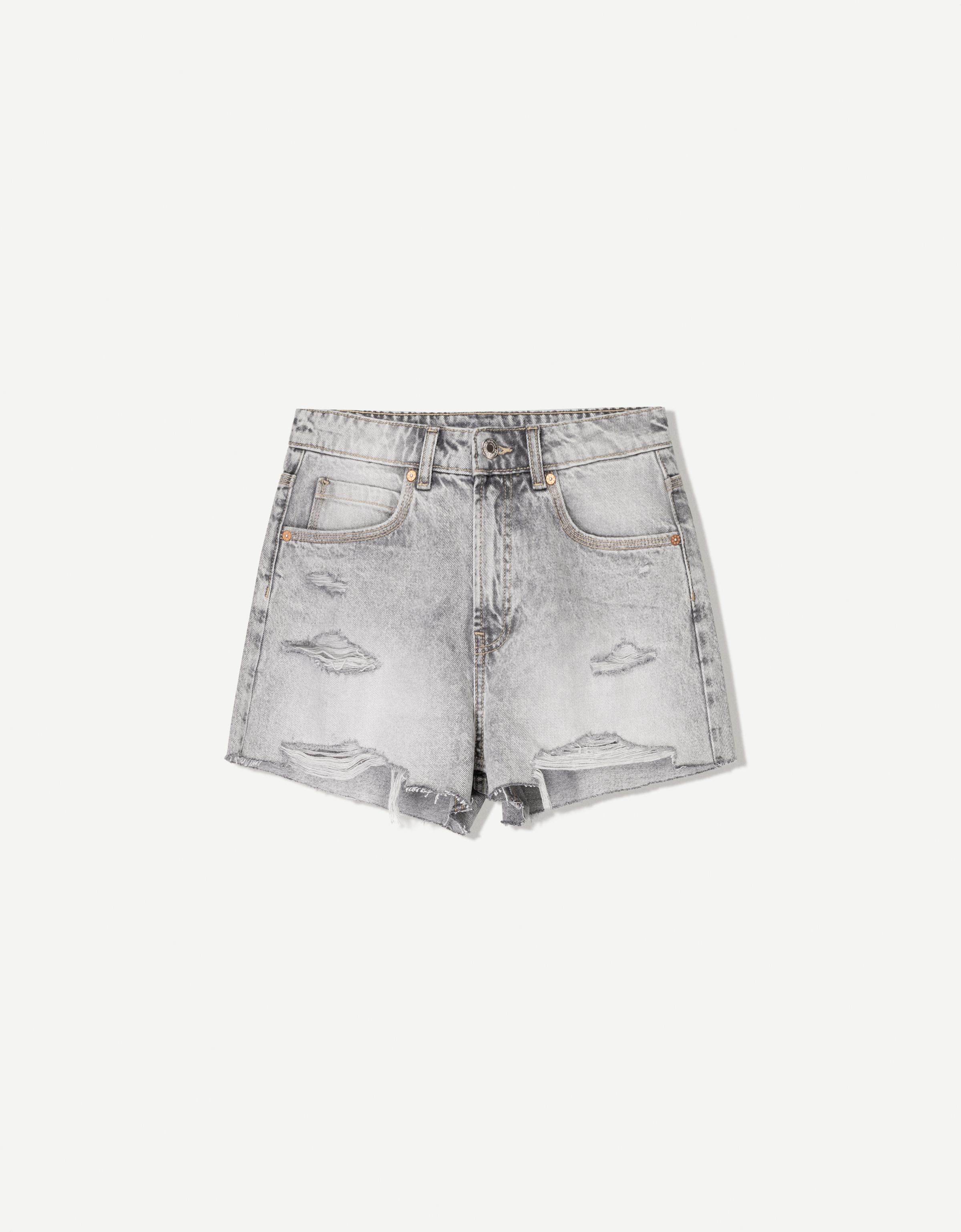 Bershka Jeansshorts Mit Rissen Damen 44 Grau