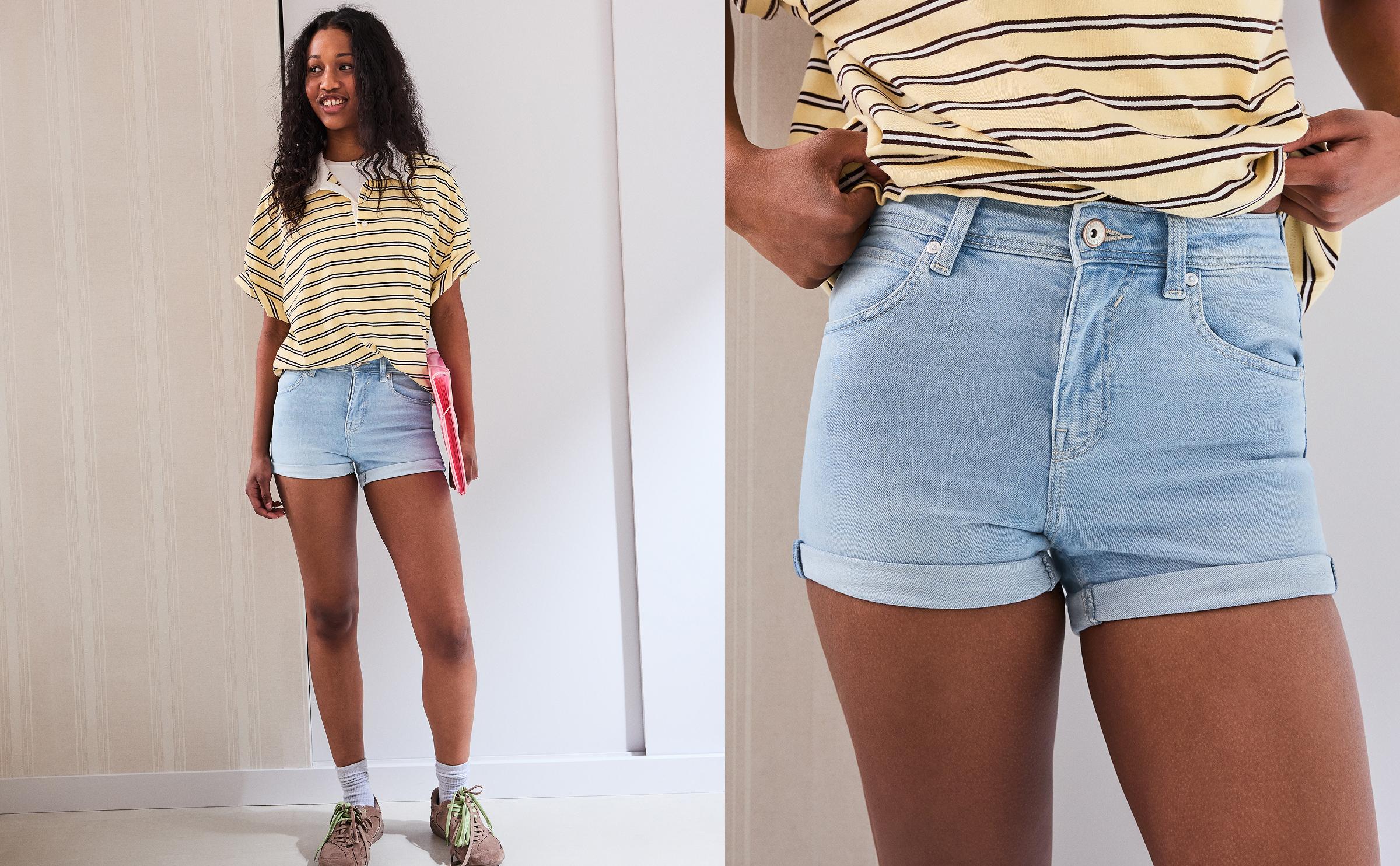 Katlanabilir paçalı denim şort - Görsel 139