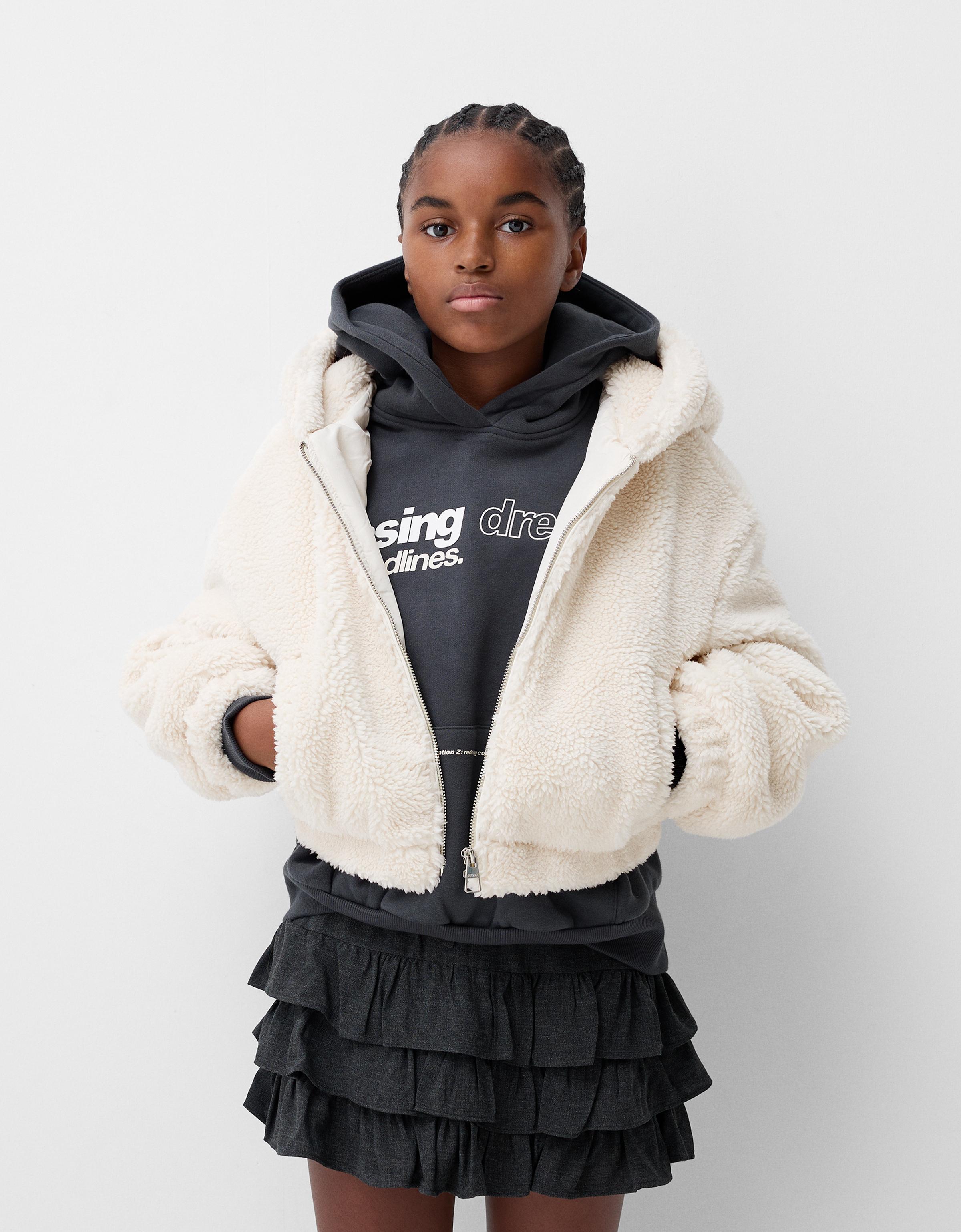 Faux shearling jacket with hood Back to bsk BSK Teen Bershka