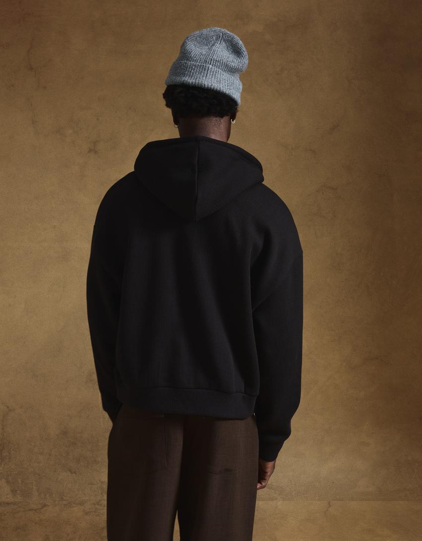 Sudadera cremallera waffle-Negro