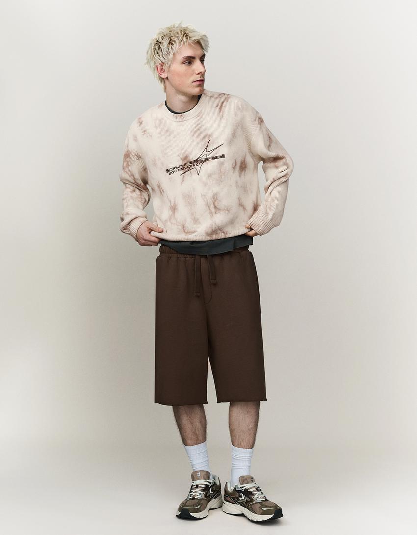 Printed crew neck sweater-Beige