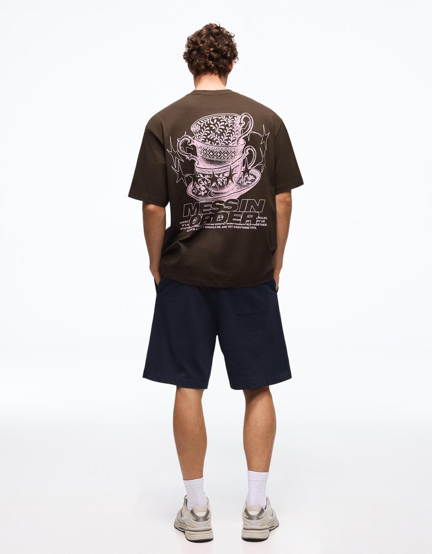 T-shirt manches courtes imprimé-Marron