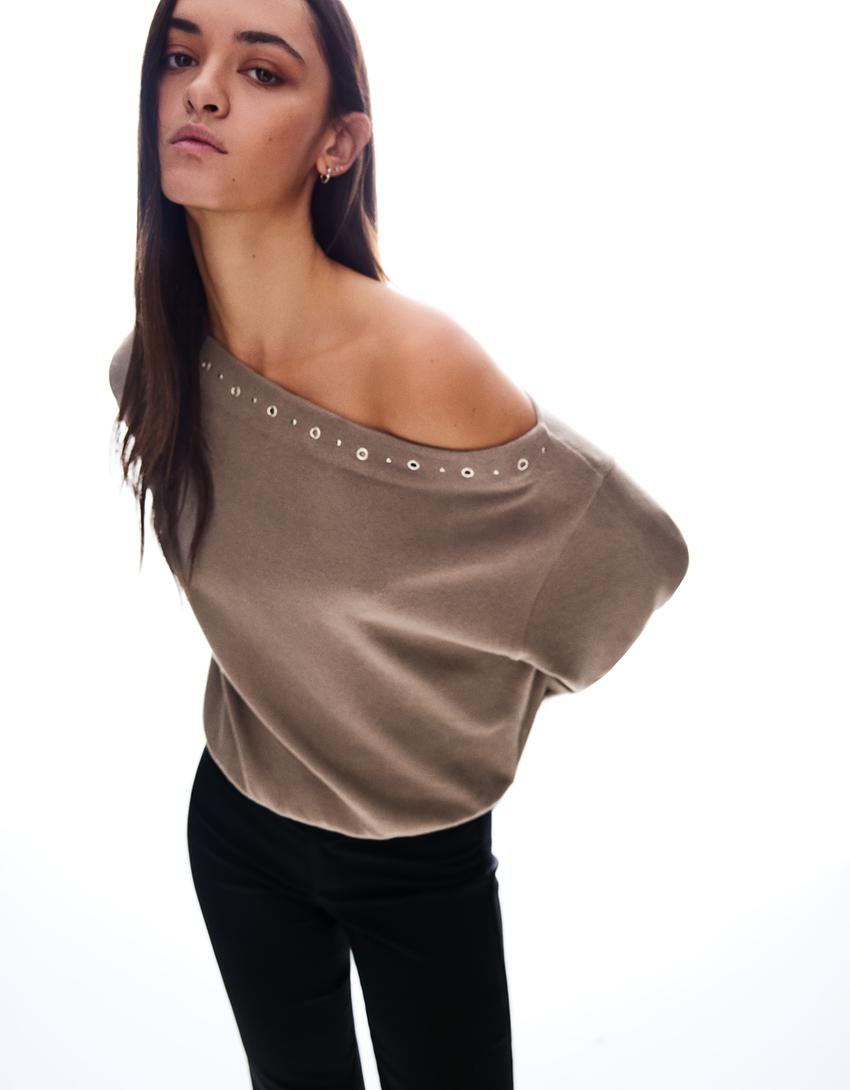 Pull maille clous-Marron