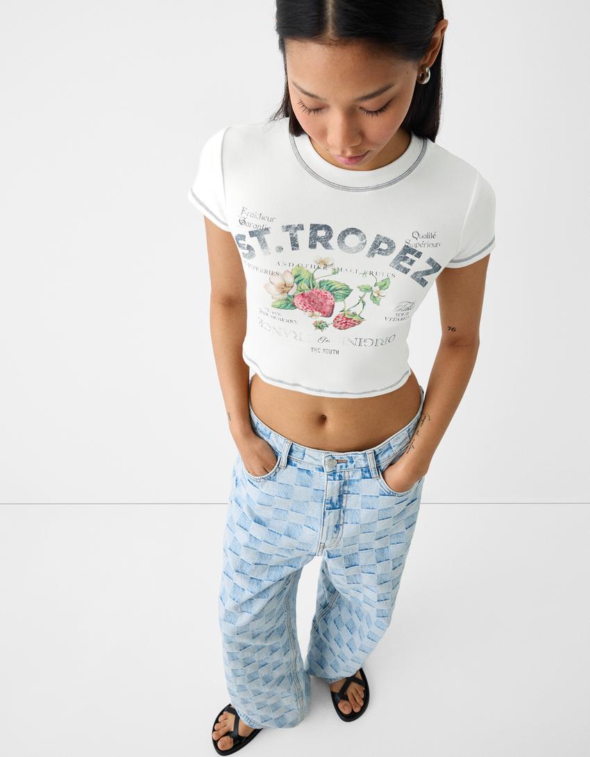 تيشرت بأكمام قصيرة وطبعة-أبيض-5