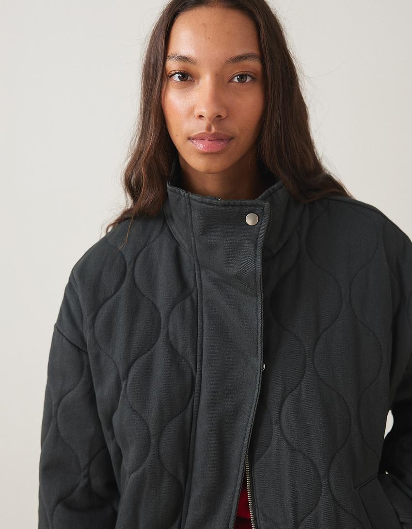 Cable-knit embroidered jacket-Dark grey