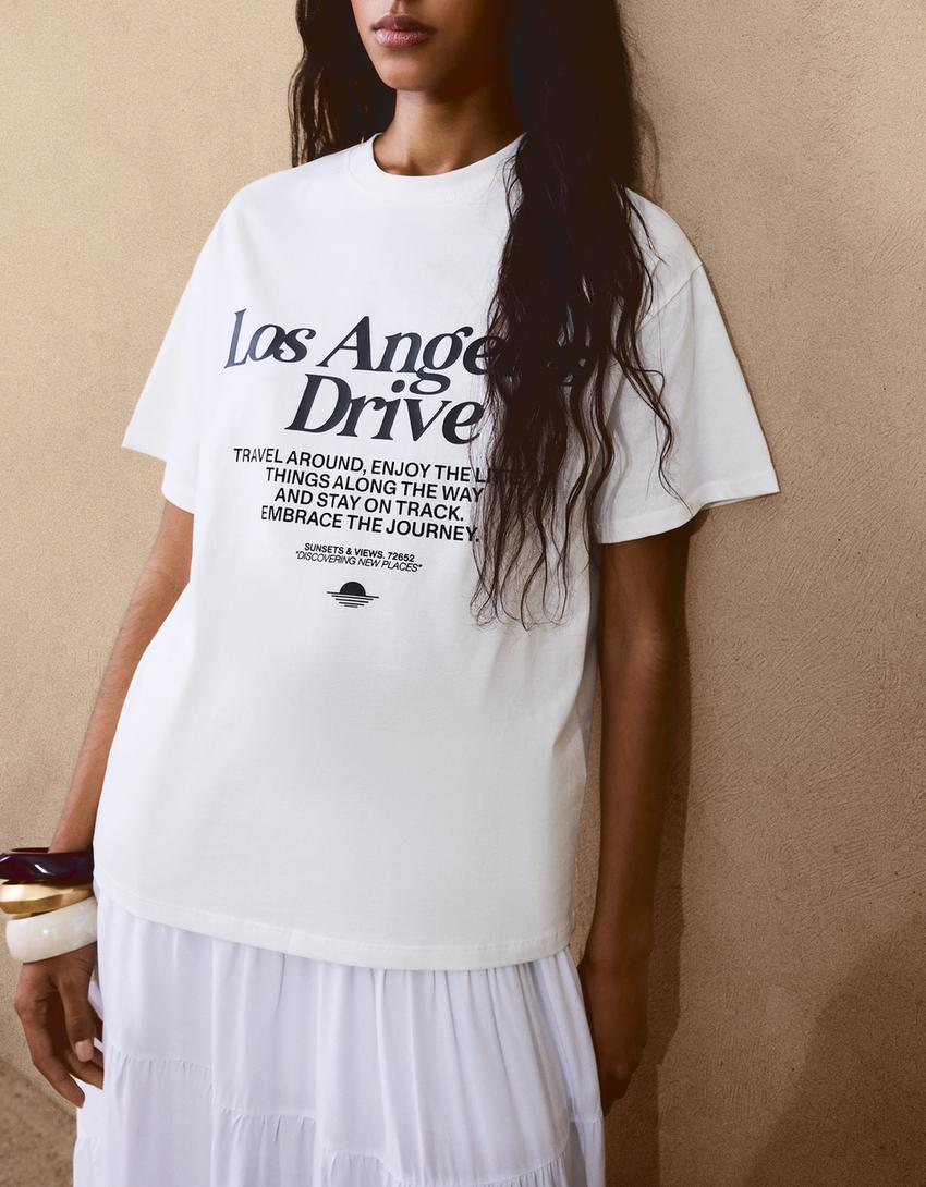 Short sleeve T-shirt with print-Cream-2