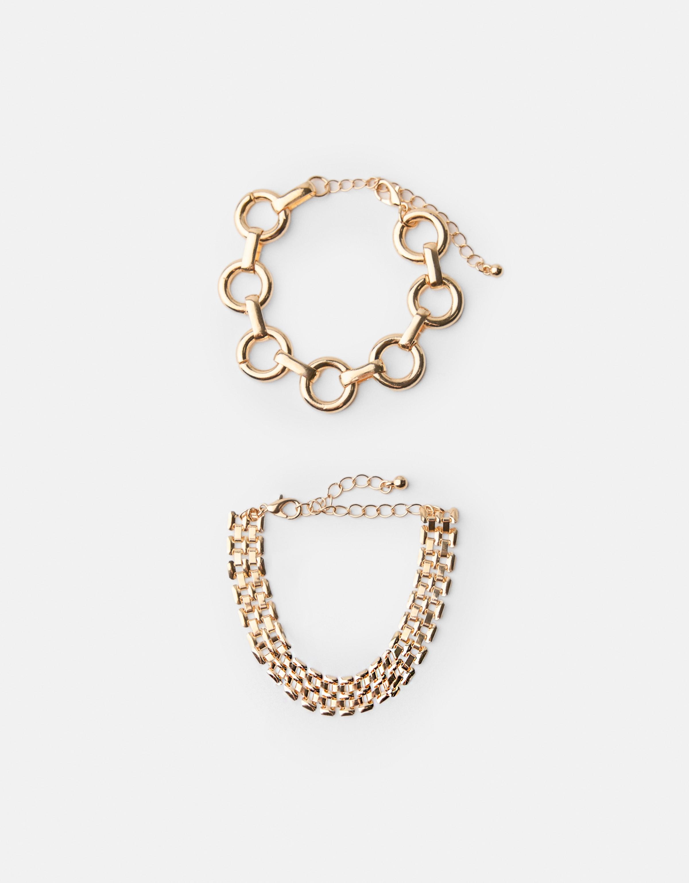 Bershka 2er-Pack Armbänder Mit Kette - Signature Edition Damen Gold