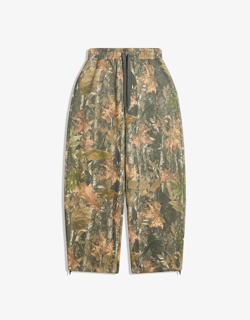Balloon fit printed trousers-Green
