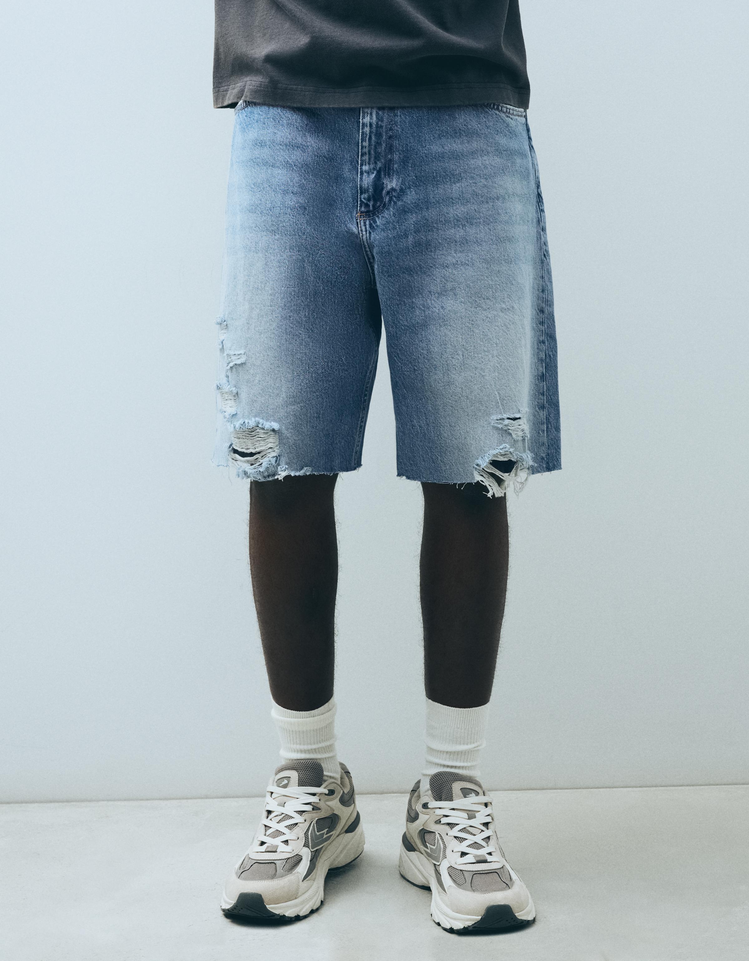 Ripped denim Bermuda shorts — Blue