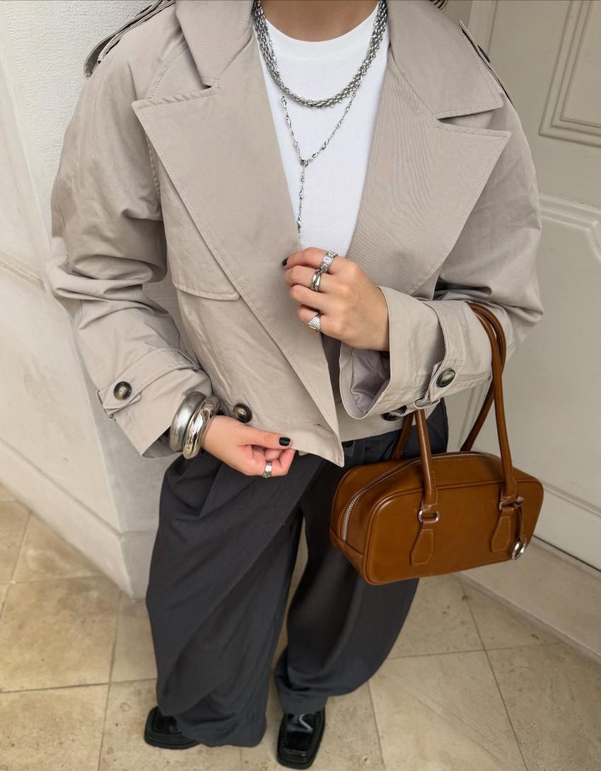 Tailored fit trousers with crossover waist-Dark grey