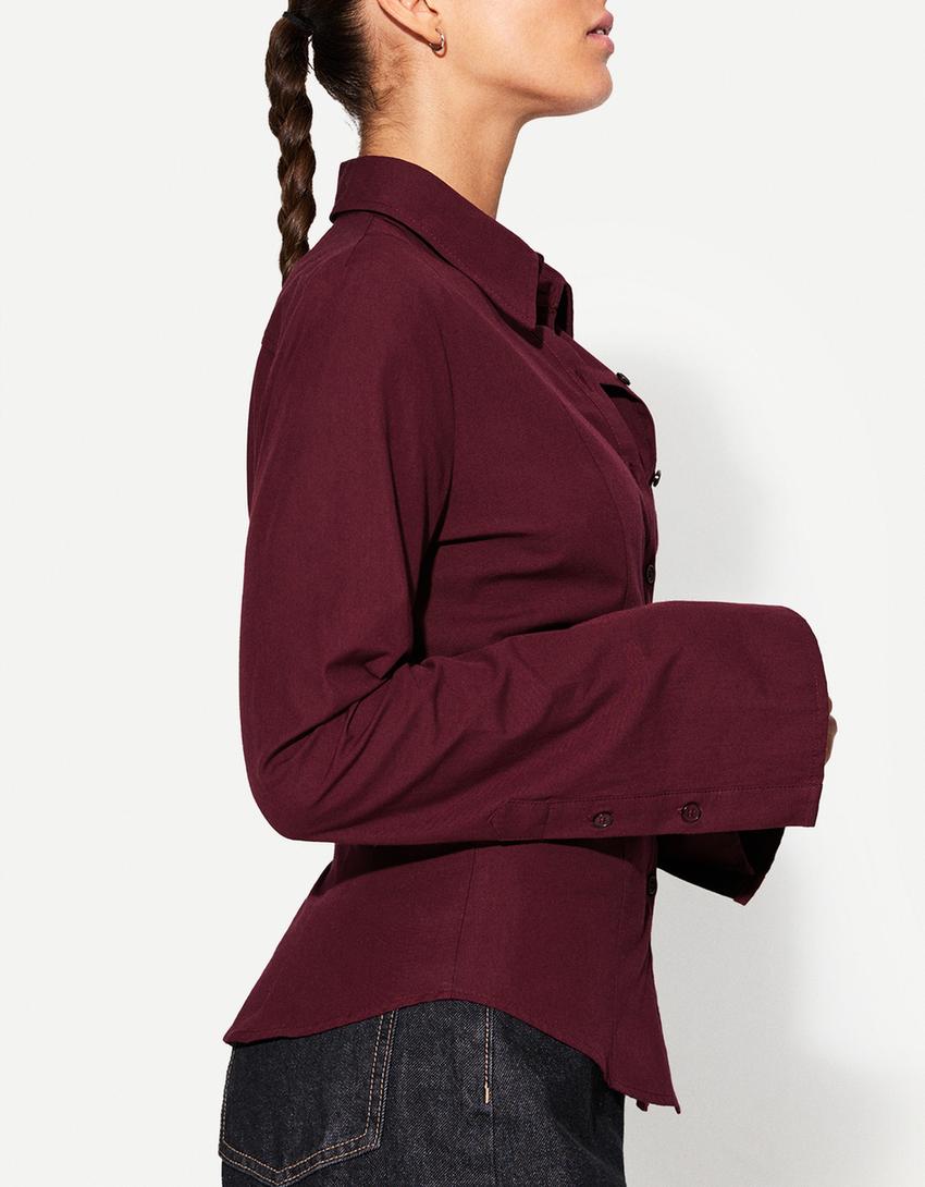 Chemise cintrée manches évasées-Grenat