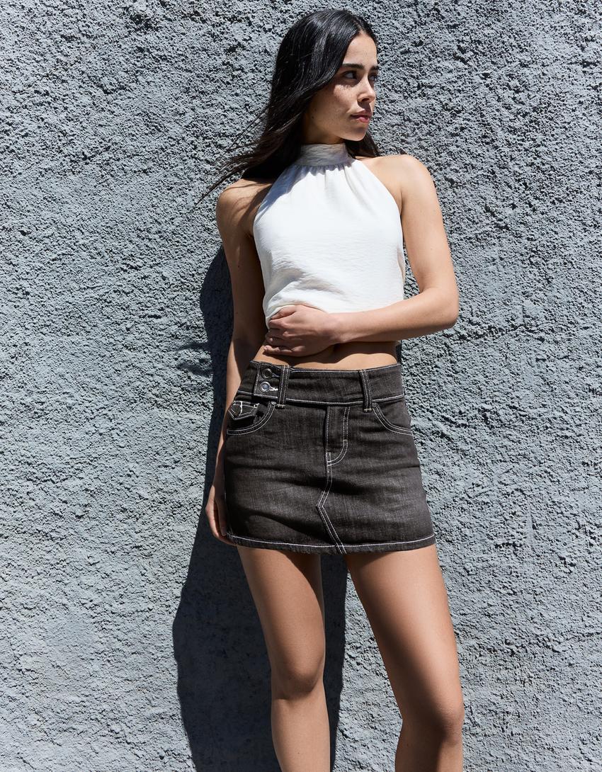 Denim şort etek-Siyah