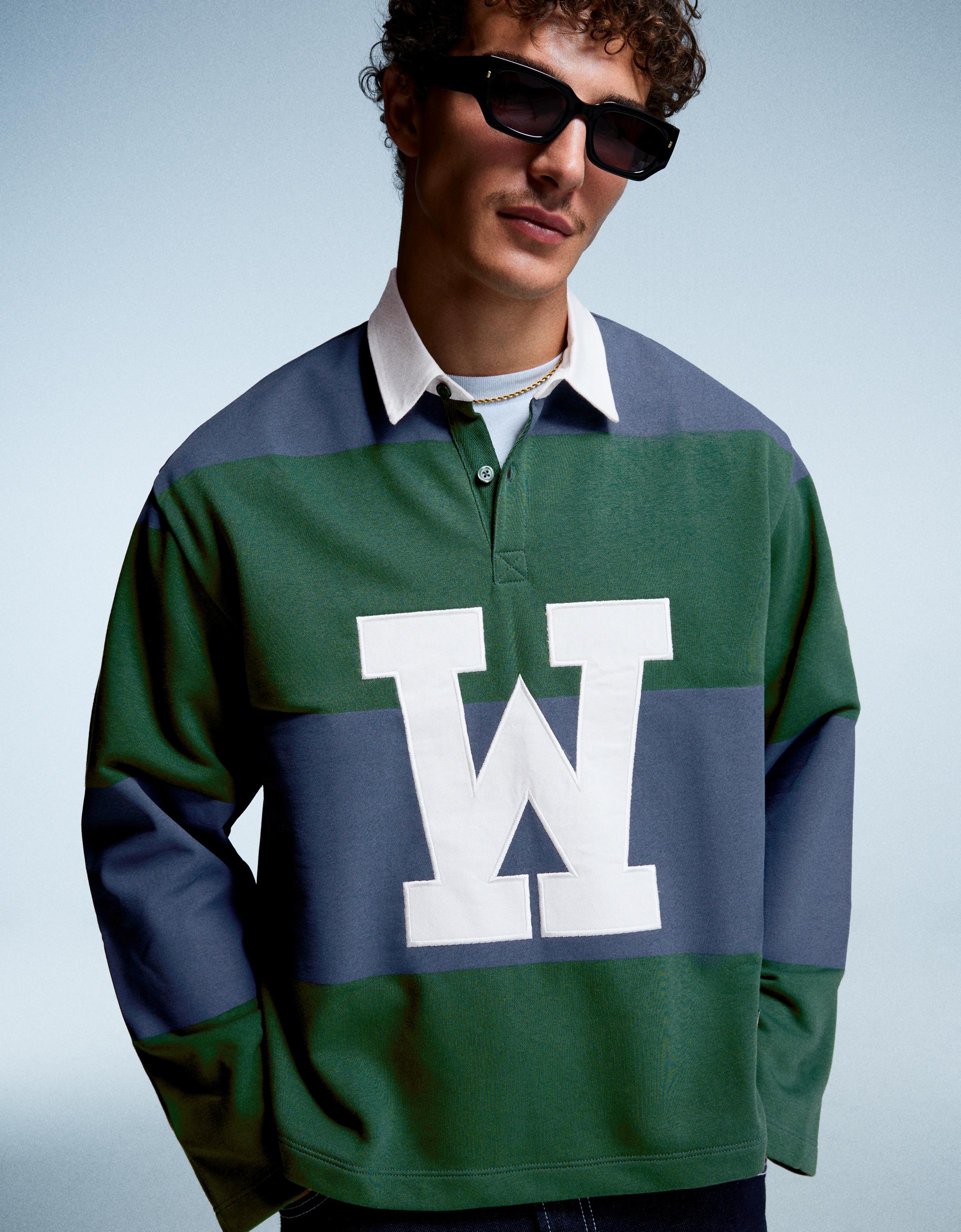 Striped boxy-fit long sleeve polo shirt Men Bershka