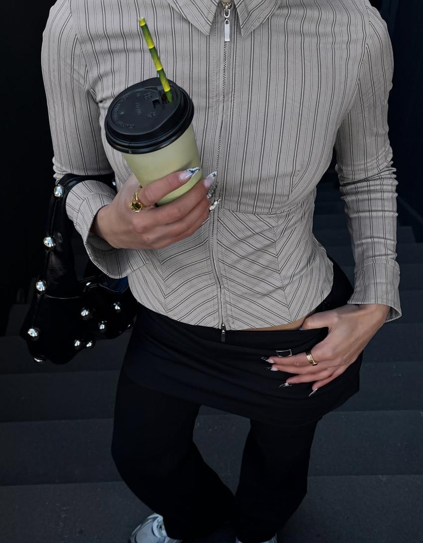 Camisa manga larga cremallera-Gris