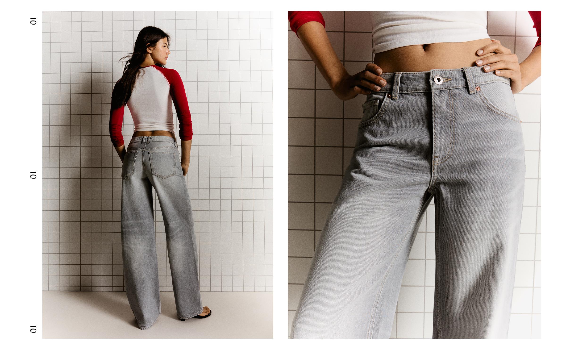 High-waist wide straight-leg jeans — Grey
