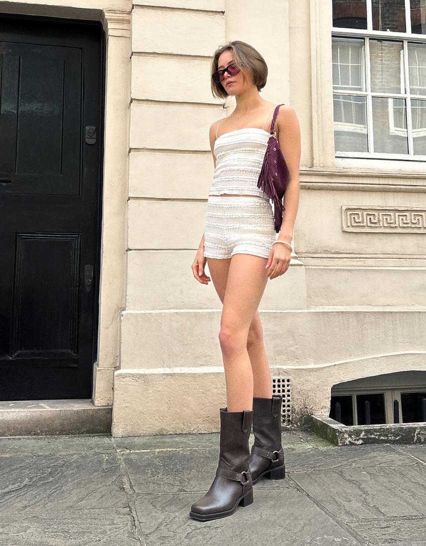 Waffle-knit top and shorts set-Off white-1