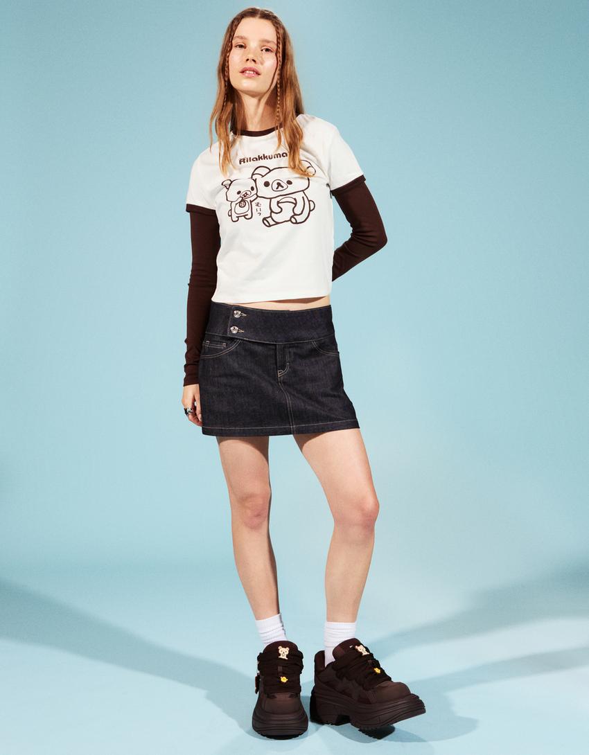 Rilakkuma T-Shirt mit kurzen Ärmeln und Print-Grbrochenes Weiss