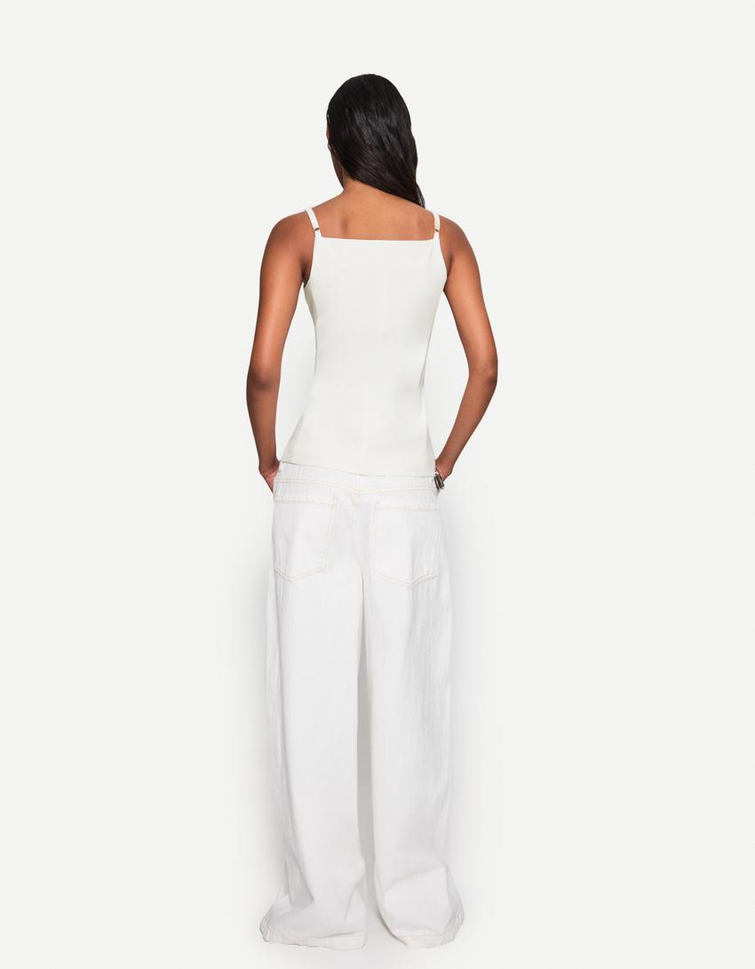 Gilet lungo con scollo quadrato-Avorio