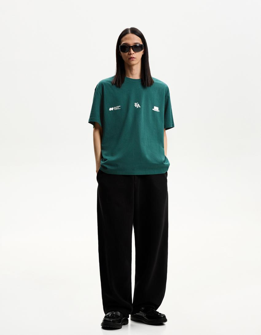 Desenli kısa kollu t-shirt-Yeşil-3