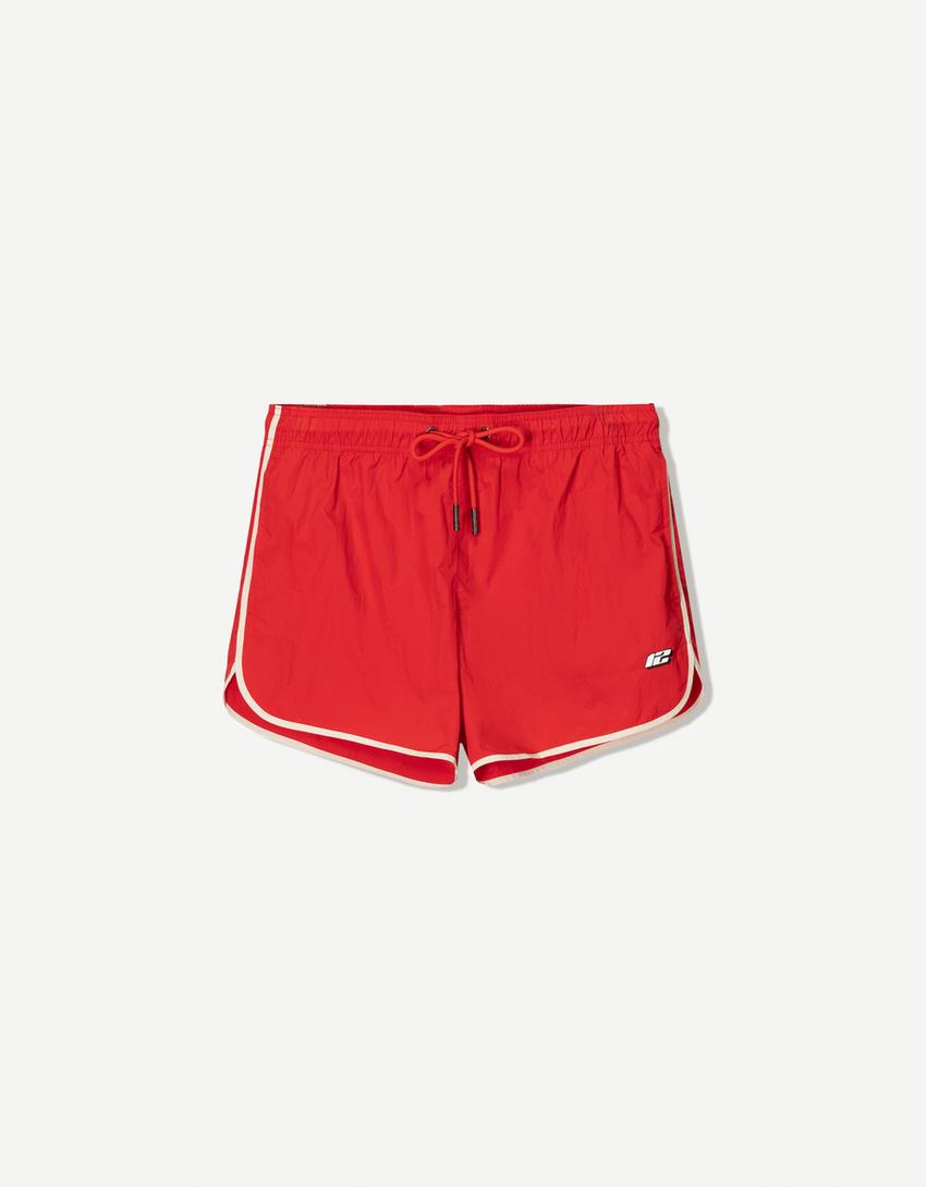 Korte zwembroek met biesjes-Rood
