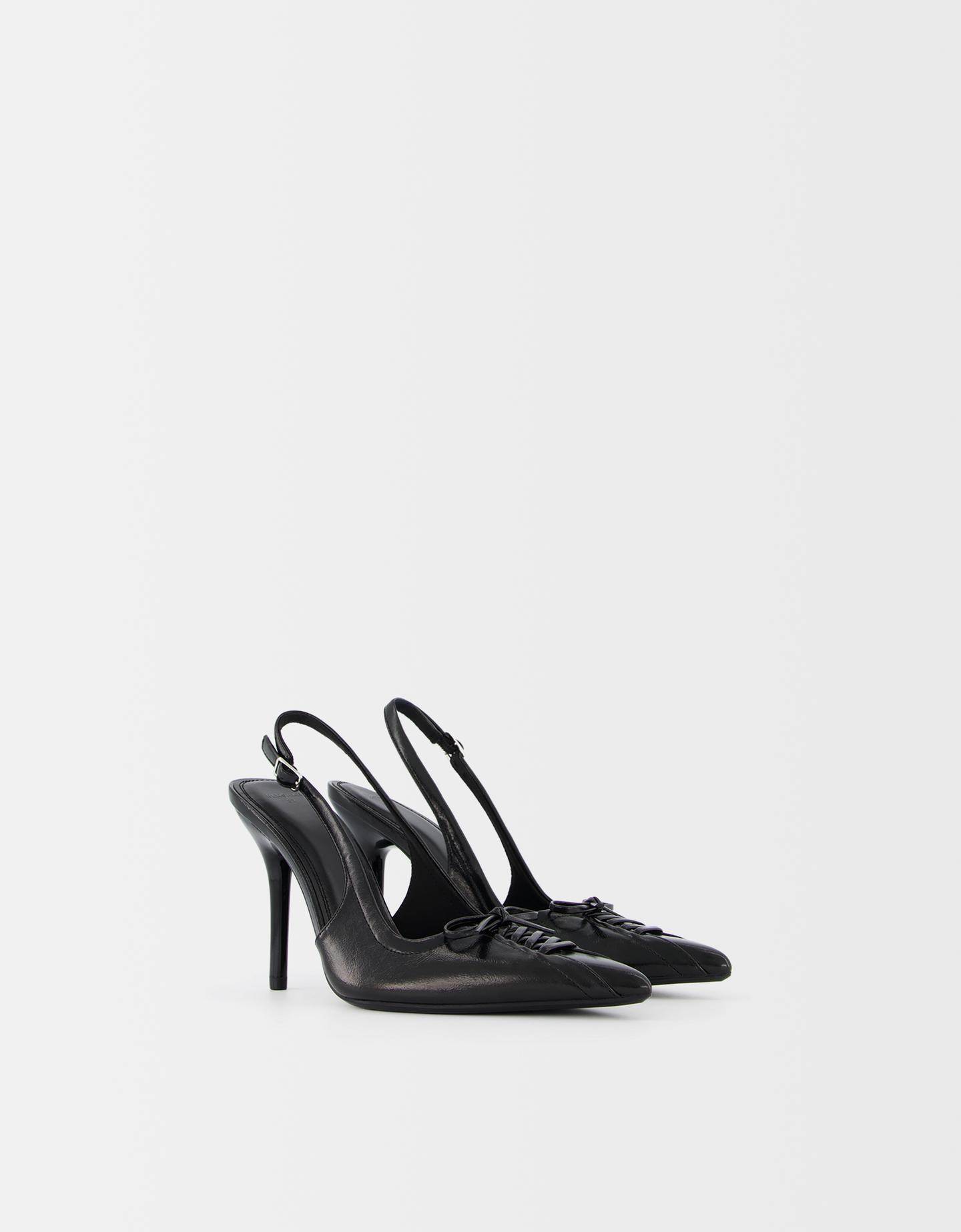 Bershka Scarpe Con Tacco Slingback Con Fiocco Donna 35 Nero