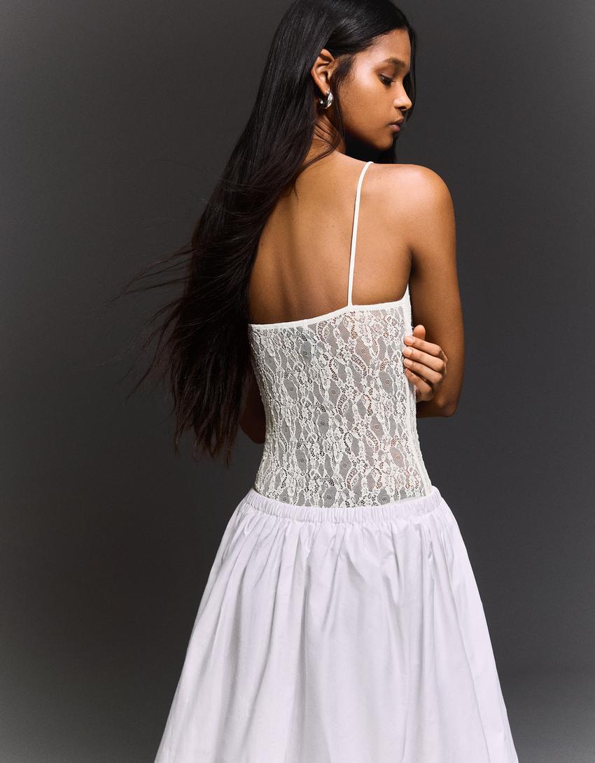 Lace strap bodysuit-Off white