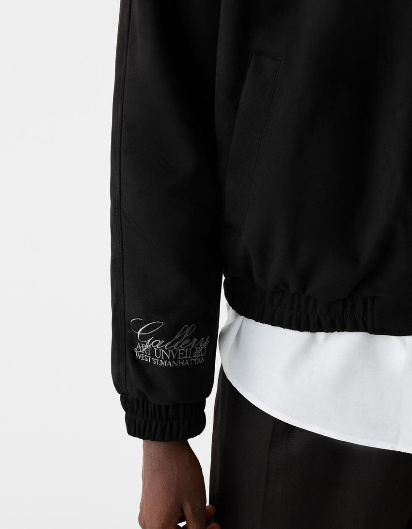 جاكيت مطرز من جلد صناعي-أسود-5