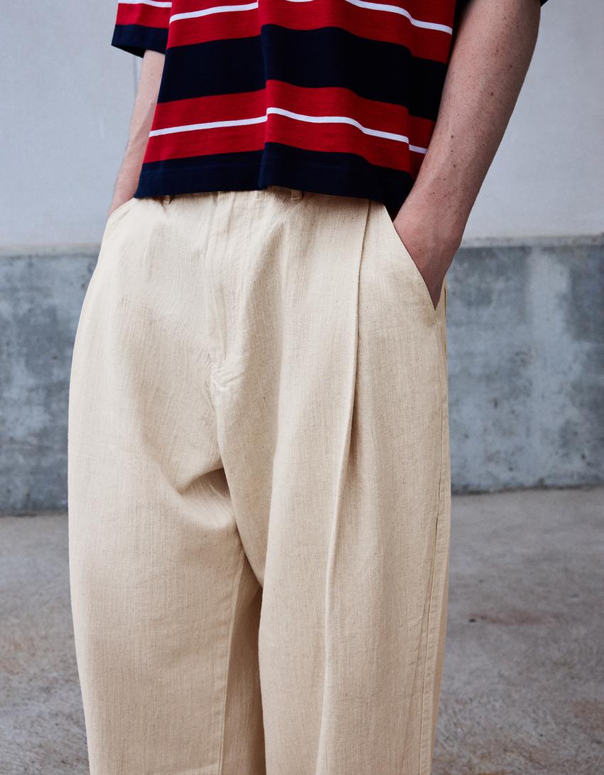 Super baggy trousers with linen-Sand