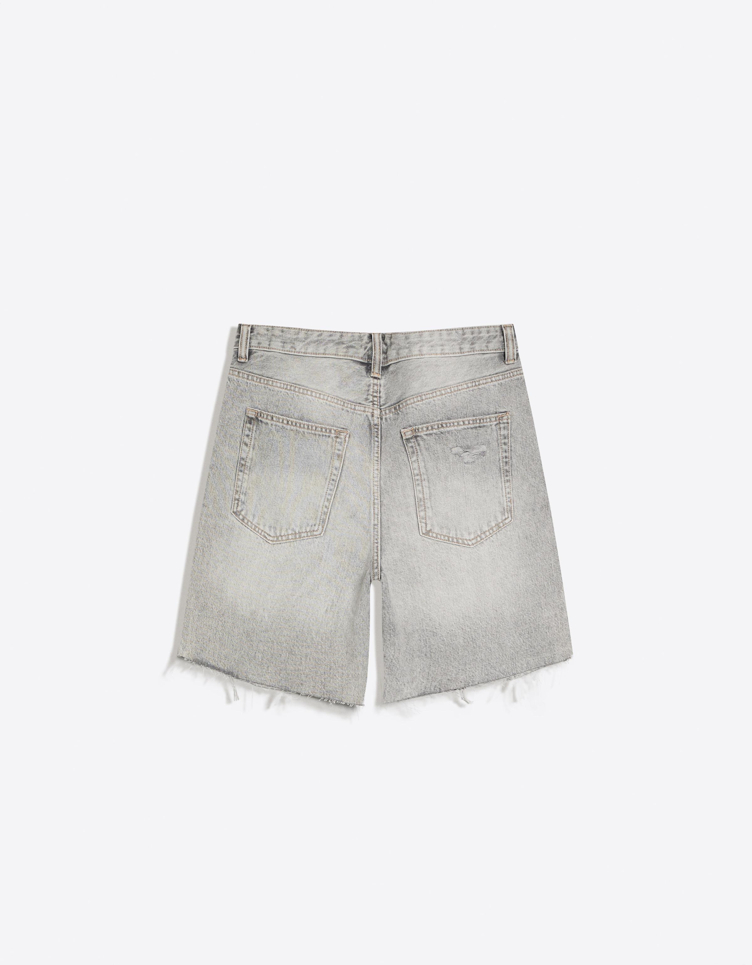 Ripped denim Bermuda shorts — Grey