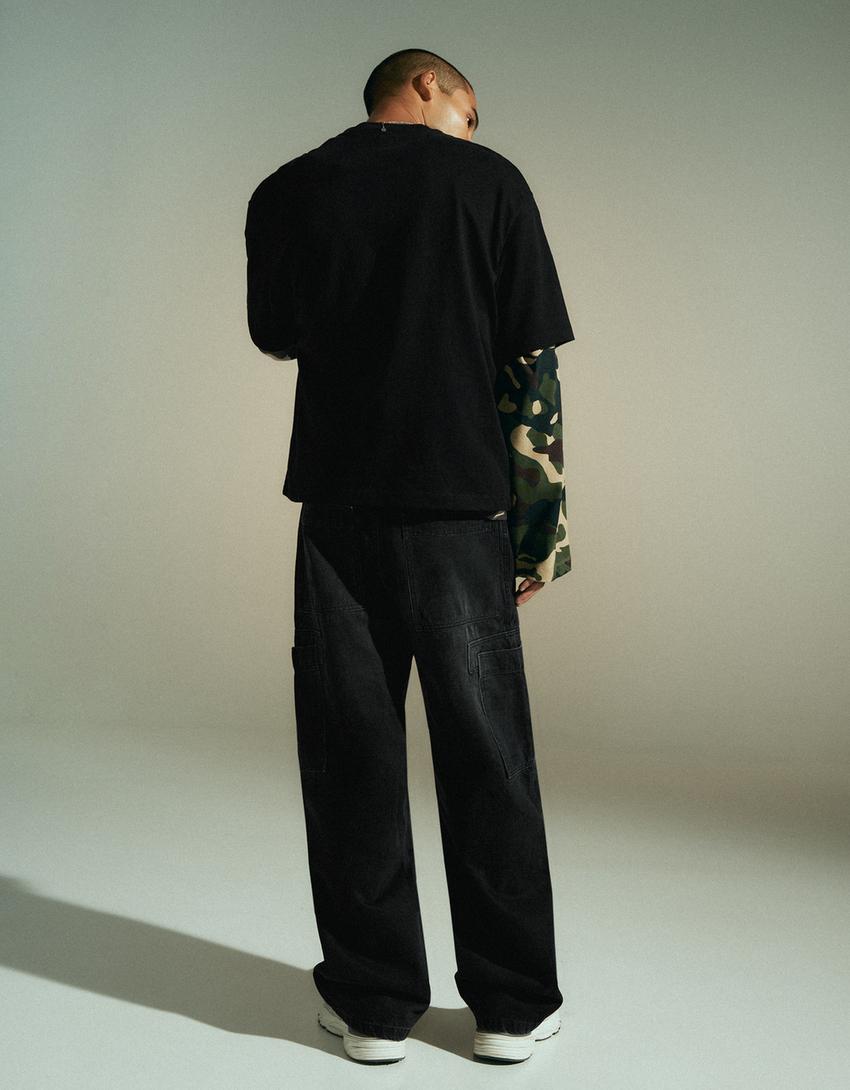 Baggy fit kargo jean-Siyah