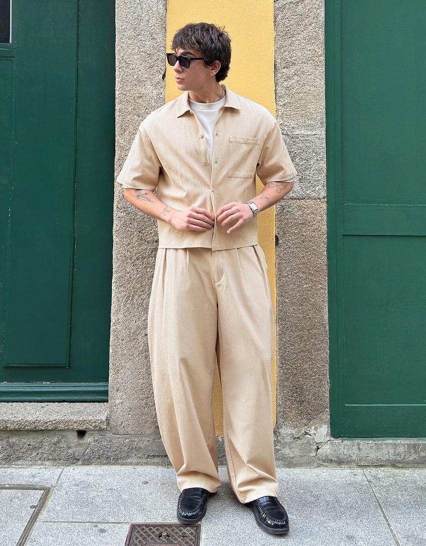 Super baggy pleated semi-jogger trousers-Sand