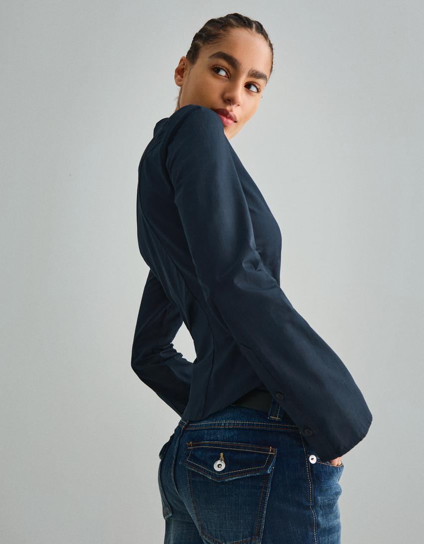 Fitted shirt with flared sleeves-Navy