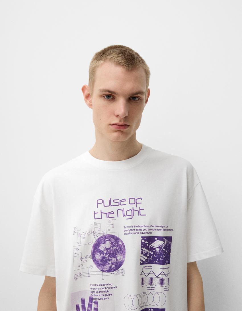 Bershka Wearable Art short sleeve T-shirt-White-3
